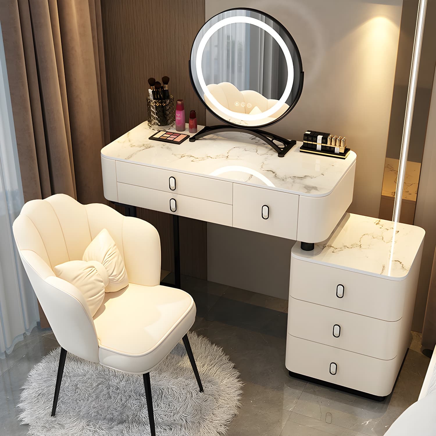 Glam Bedroom Vanity Dressing Table Stone Makeup Vanity Desk with Drawer thumbnail 6
