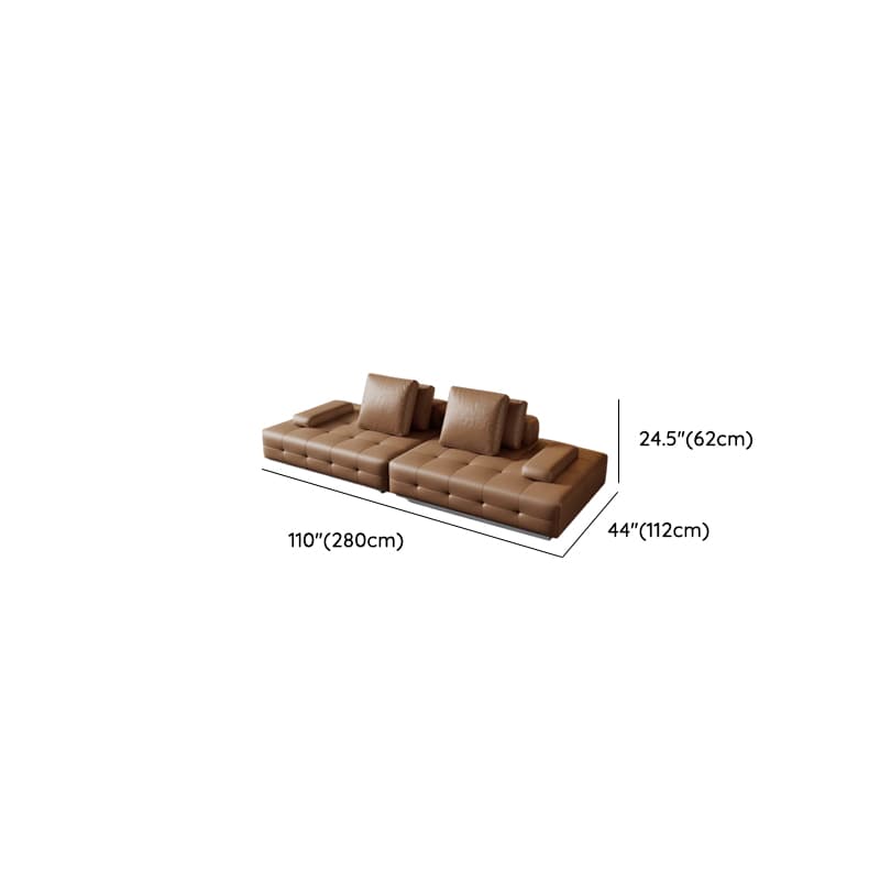 Tear Resistant Standard Sofa in Coffee Leather with 4 Pillows thumbnail 12