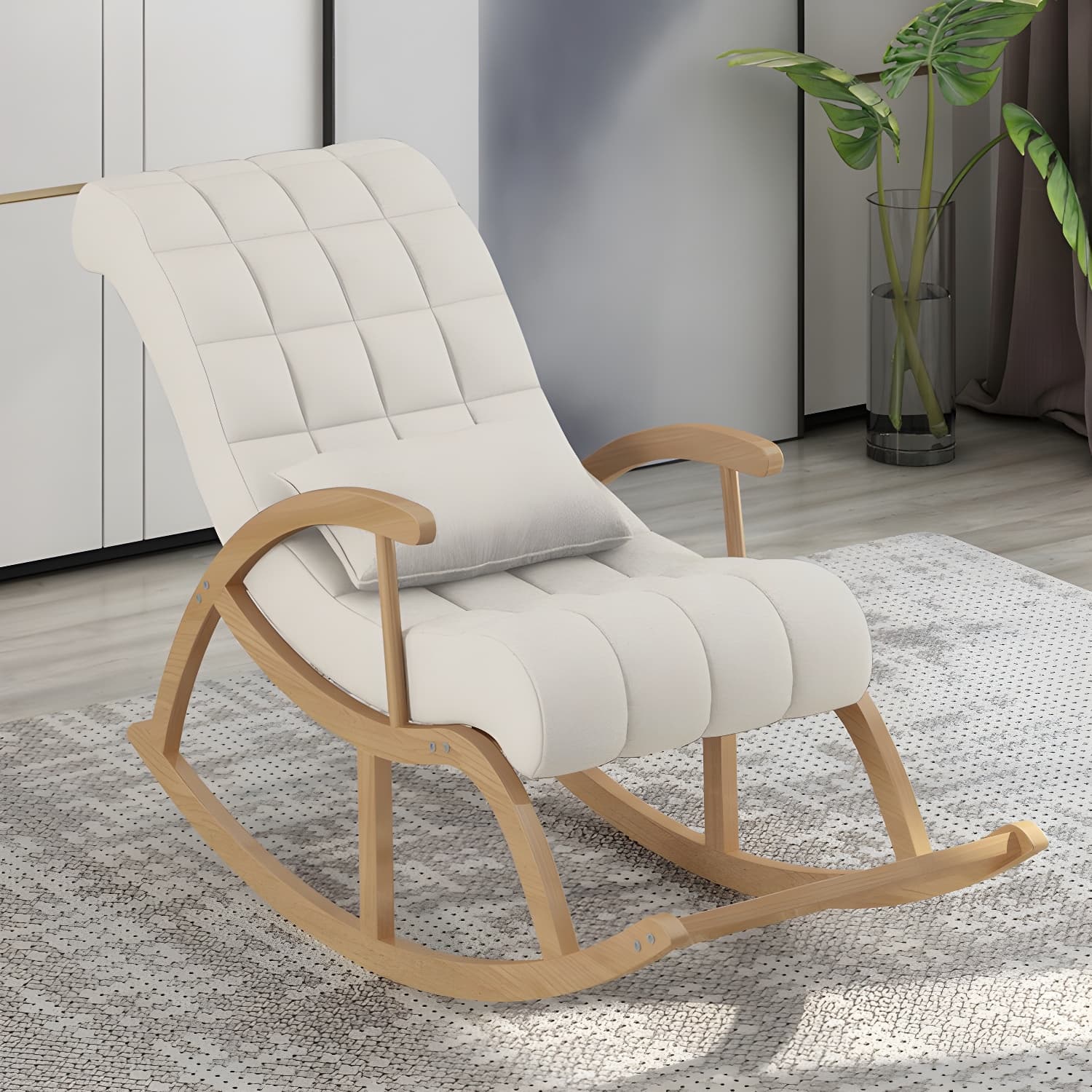 Modern Upholstered Rocking Chair with Track Arms - Comfortable and Stylish Design thumbnail 1