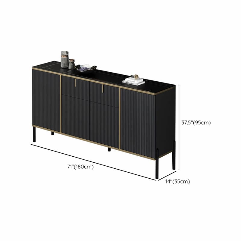 Black Floor Freestanding Sideboard in Wood with Glass Countertop and Kitchen Appliance Storage for Living Room in a Trendy Style thumbnail 14