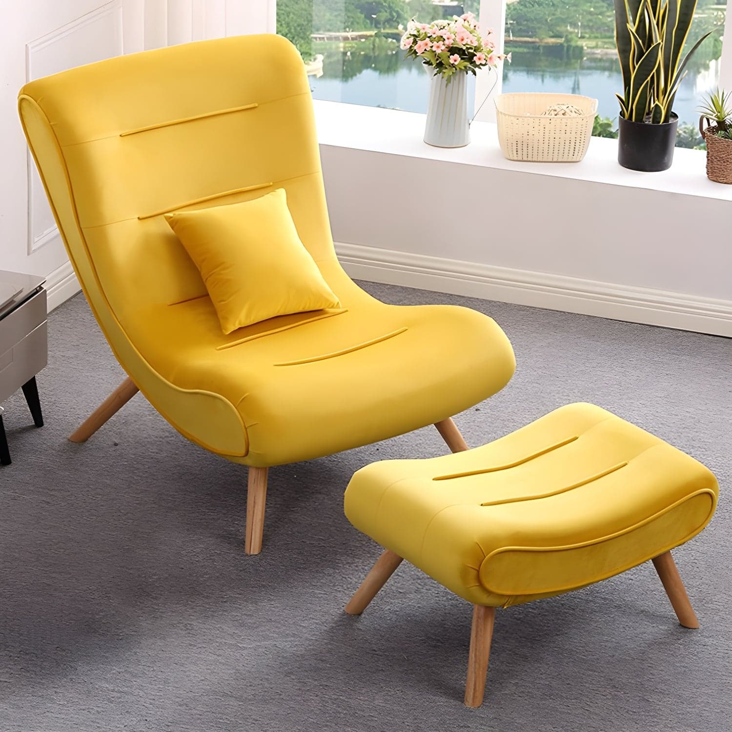 Modern Cushions Rocker Chair Solid Wood Frame Spindle Rocker Chair with Ottoman thumbnail 3
