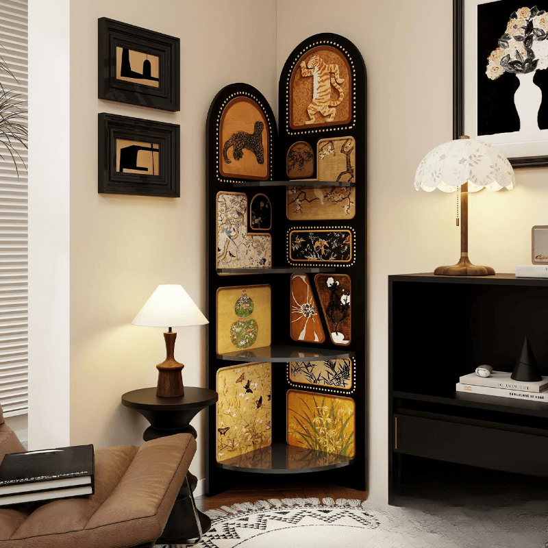 Modern Simple Style Nook Decorative Cabinet with 4 Exterior Shelves, Laminate Countertop in Midnight Black thumbnail 4