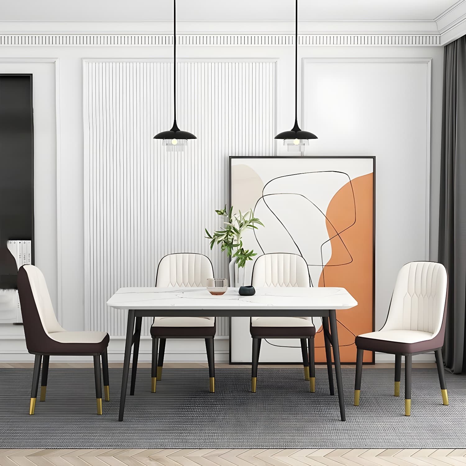 Glam Parsons Dining Side Chair Leather Indoor Dining Chair with Metal Legs thumbnail 16