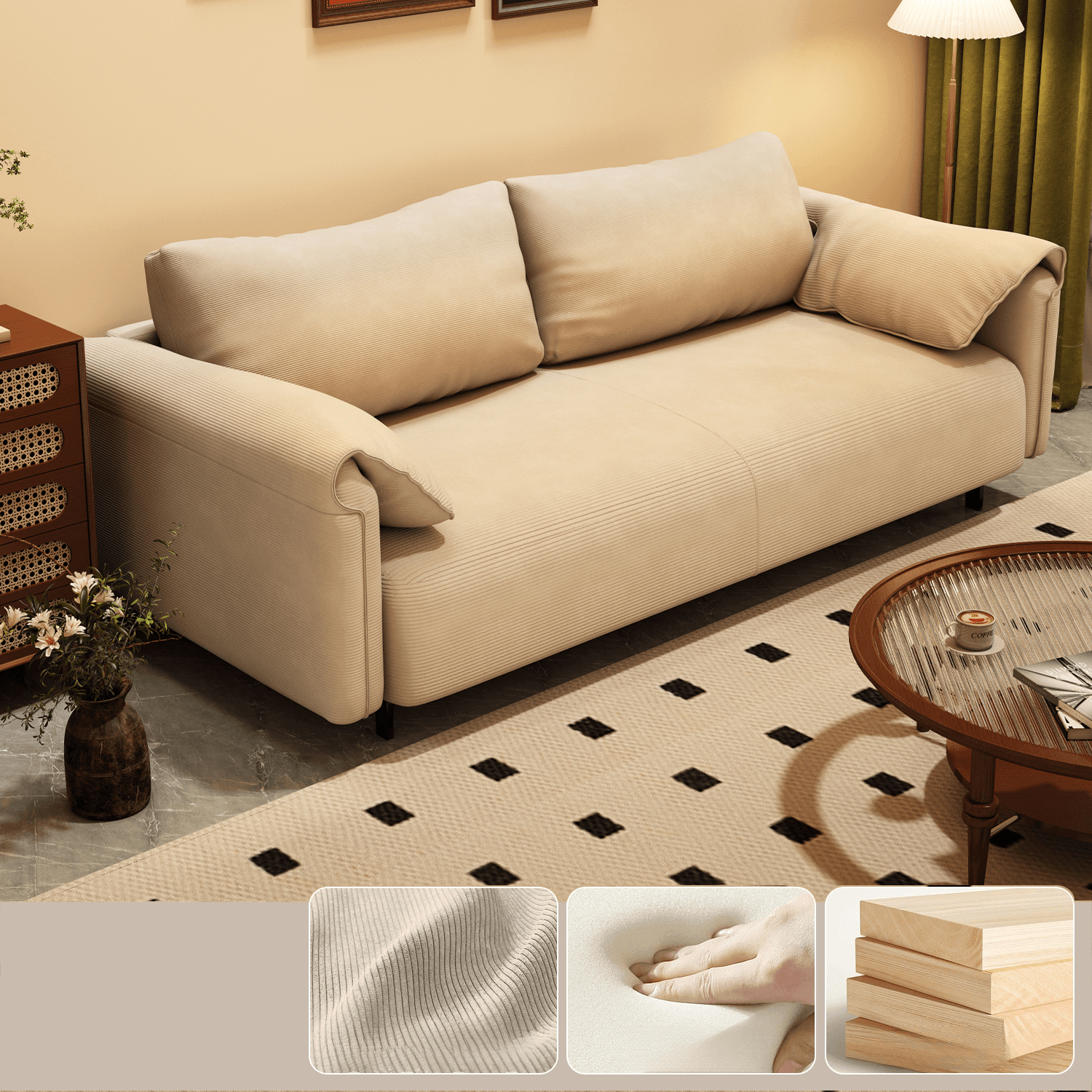 Modern Solid Color Tear Resistant Standard Sofa/Loveseat in Black/Ivory for 3-seater/Seats 2 thumbnail 3