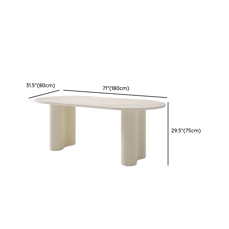 Modern Simple Style Oval Slate Dining Table Set with Dual Footing, Solid Back Panel in Chalk Color thumbnail 14