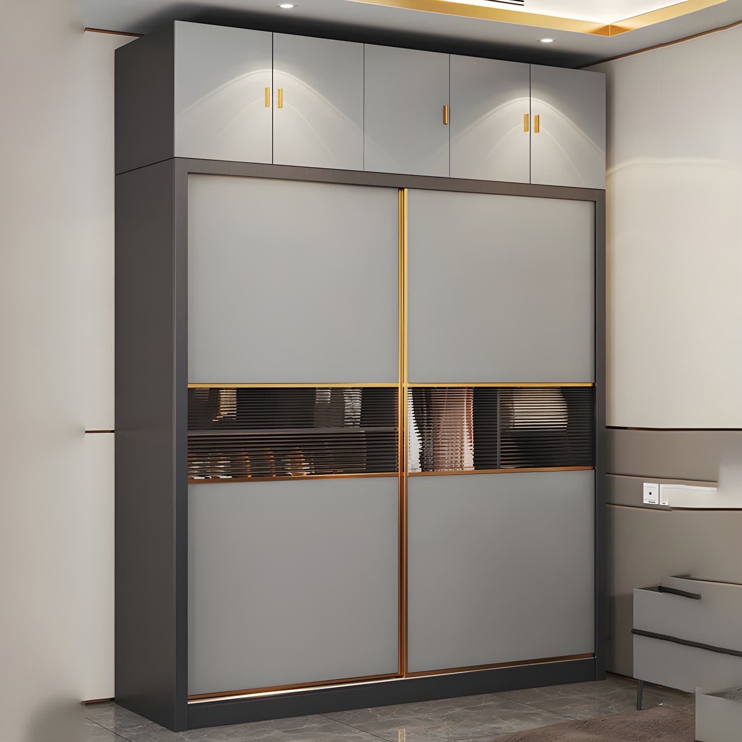 Modern Wood Freestanding Wardrobe Soft Close Drawer and Doors Wardrobe thumbnail 3