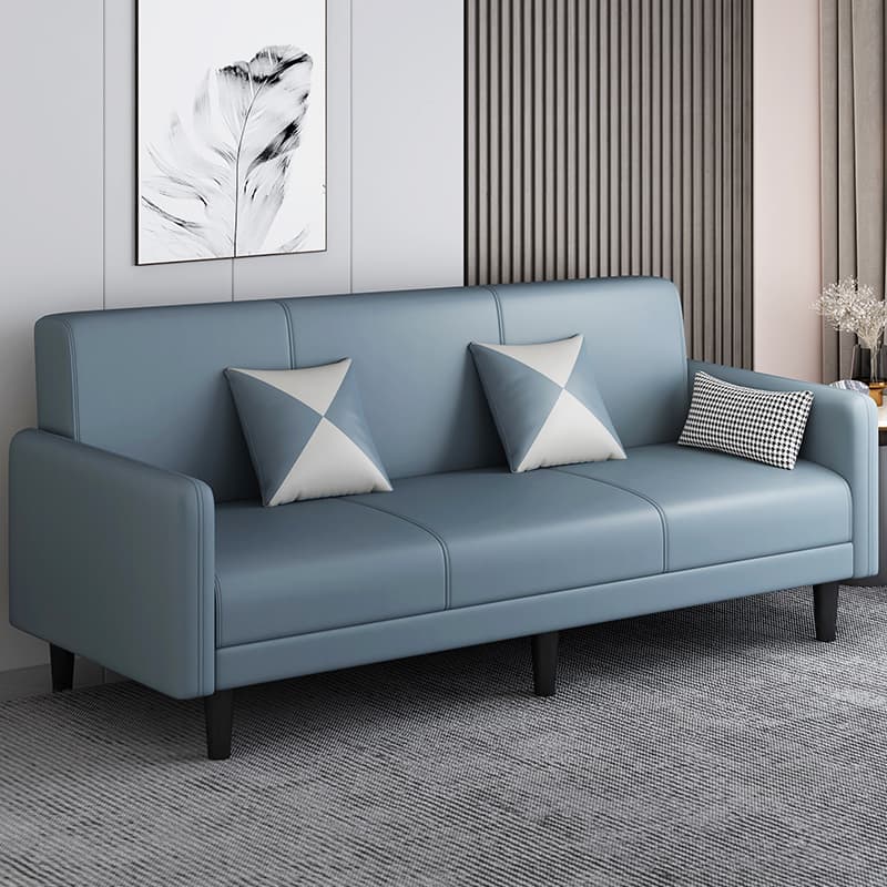 Convertible Sofa in Gray/Cerulean/Off-White with Armrest and 3 Pillows thumbnail 14