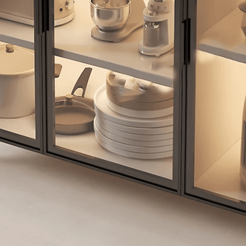 Trendy Sideboard on Caster Wheels with Narrow Stone Countertop, Glazed Door, Adjustable Shelving, and Lighting System thumbnail 8