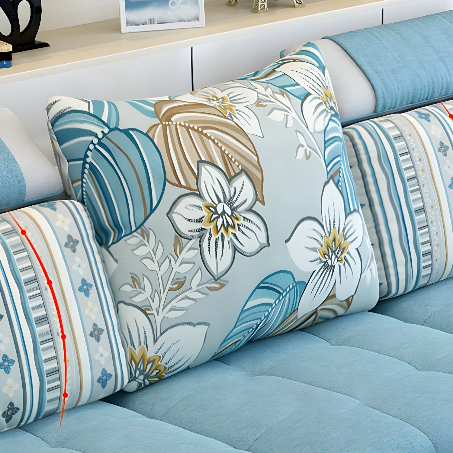 Modern Reversible Straight Sectional Sofa with Ottoman in Linen Upholstery, Sloped Arms thumbnail 17