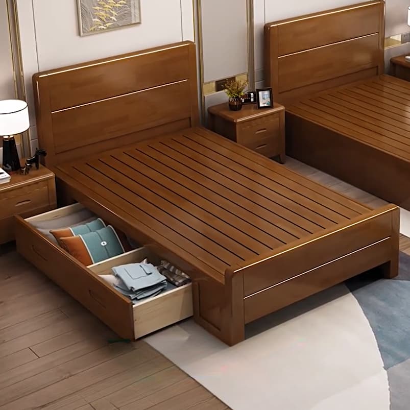 Traditional Brown Wood Panel Bed with Headboard Included and Footboard thumbnail 2