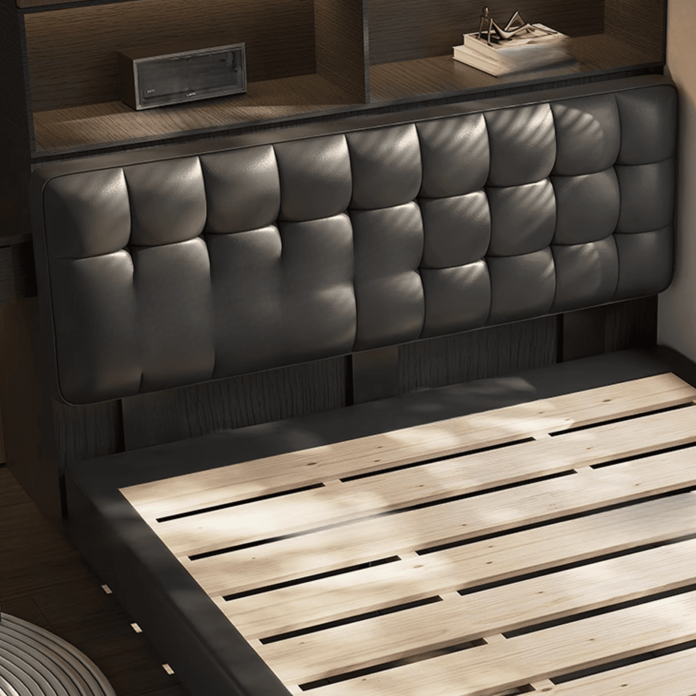 Solid Color Storage Bed with 3 Storage Boxes, Button-tufted Pine Wood Frame for Living Room thumbnail 4