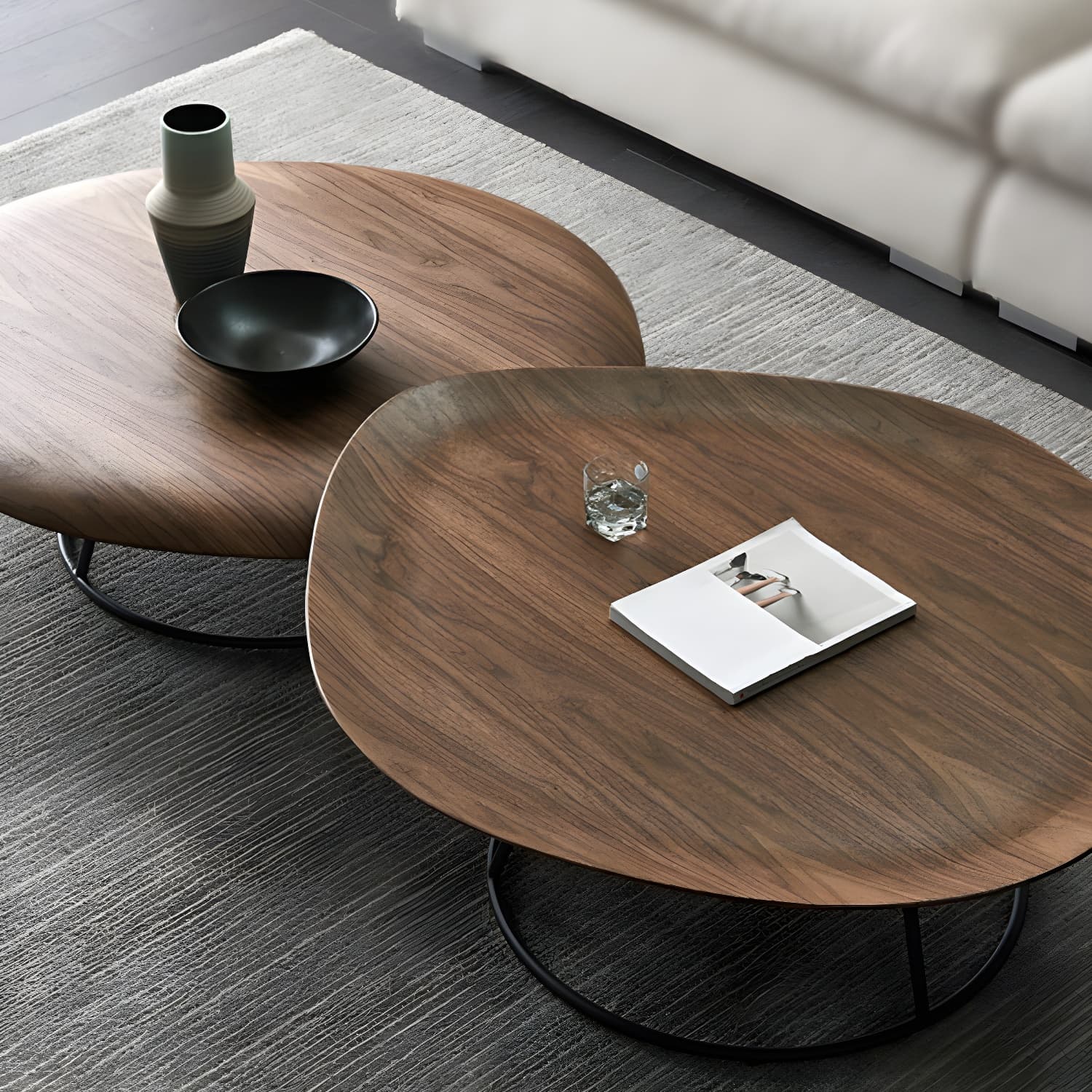 Modern Free Form Wood Coffee Table with Black Metal Frame - Storage Not Included thumbnail 3