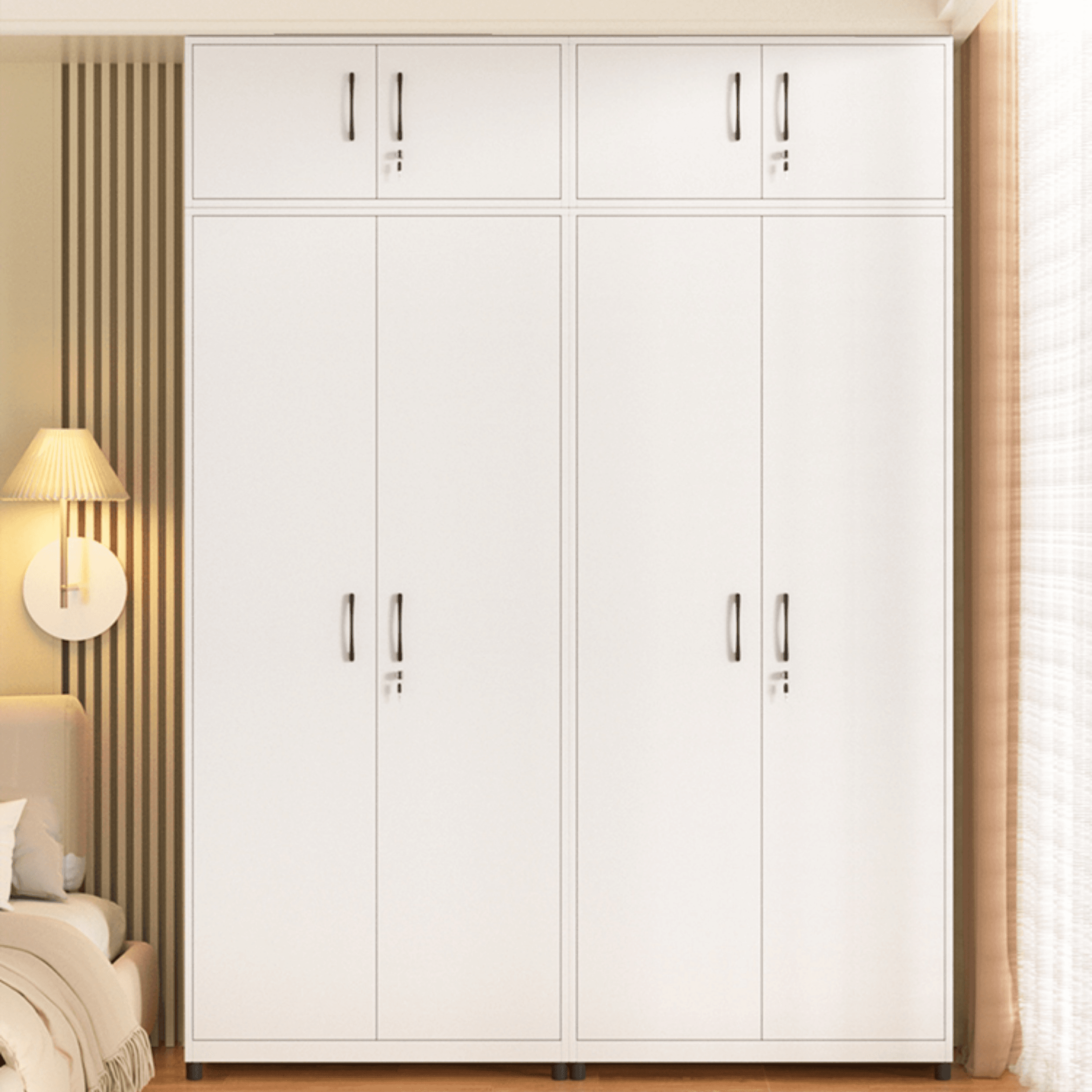 White Modish Steel Independent Armoire Cabinet with Adaptable Shelf, Soft Close Door, and Clothing Rod thumbnail 3