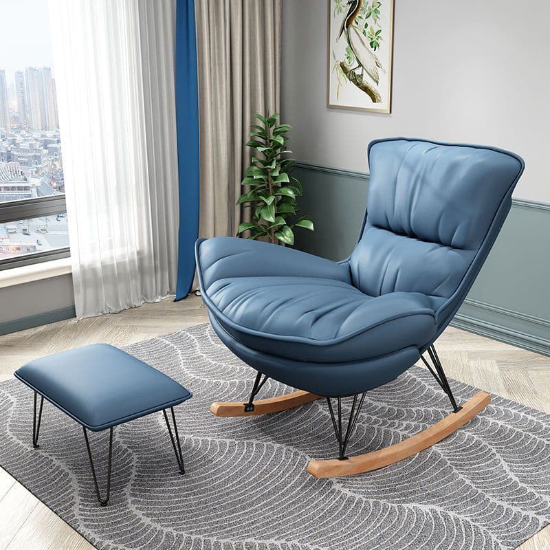 Elegant Upholstered Rocking Chair with Natural Wood Legs - Modern Style for Chic Home Decor thumbnail 4