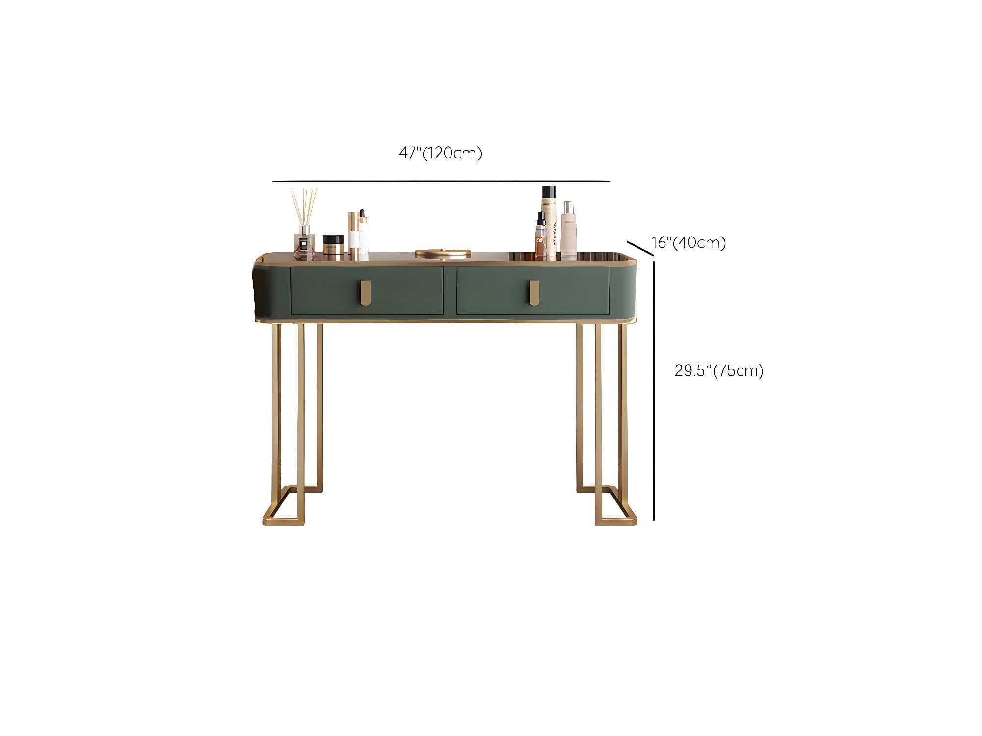Glass Top Dressing Table Solid Wood Green Make-up Vanity with Drawers thumbnail 18