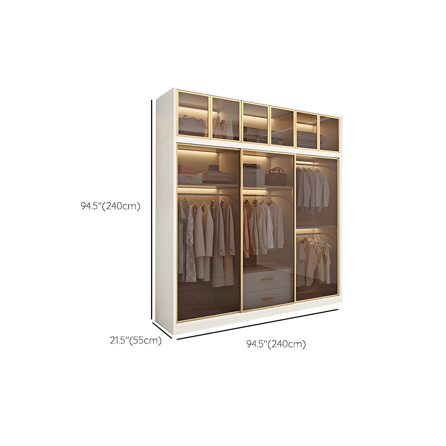 Modern White Wood Frame Wardrobe Freestanding Wardrobe with Sliding Glass Doors thumbnail 23