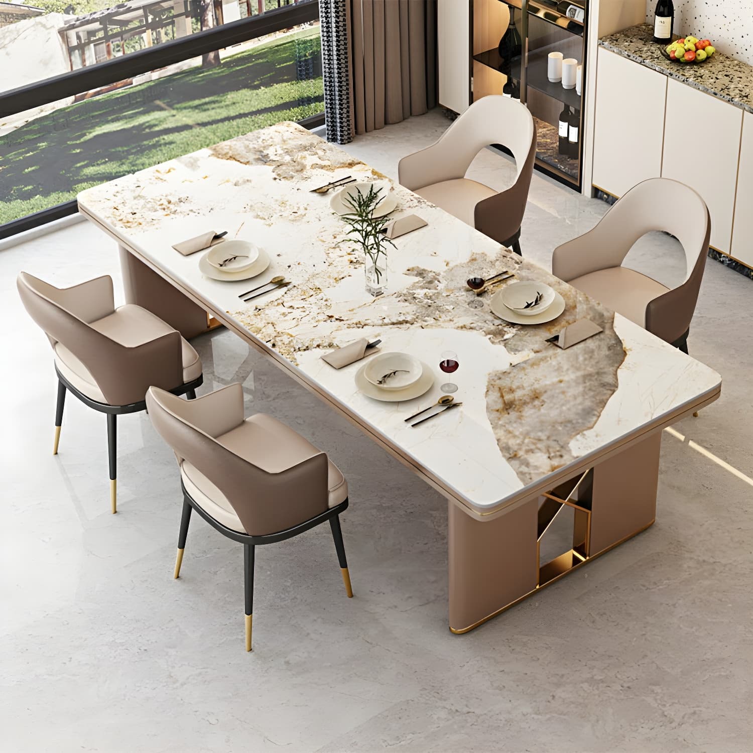 Glamoro 80cm Rectangular Metal Dining Set in Off-White with Gold Base thumbnail 1