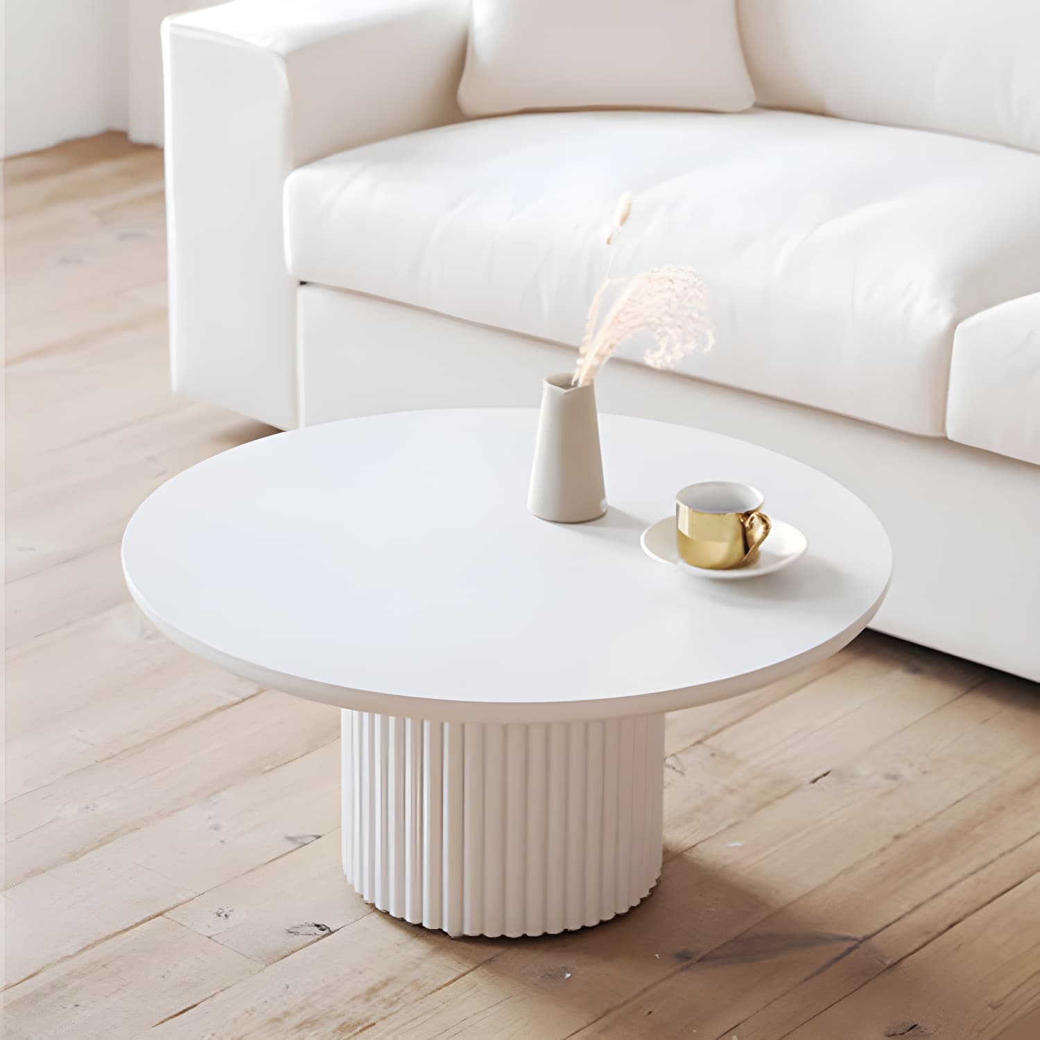 Glam Pedestal Coffee Table Wood Round Cocktail Table for Living Room thumbnail 13