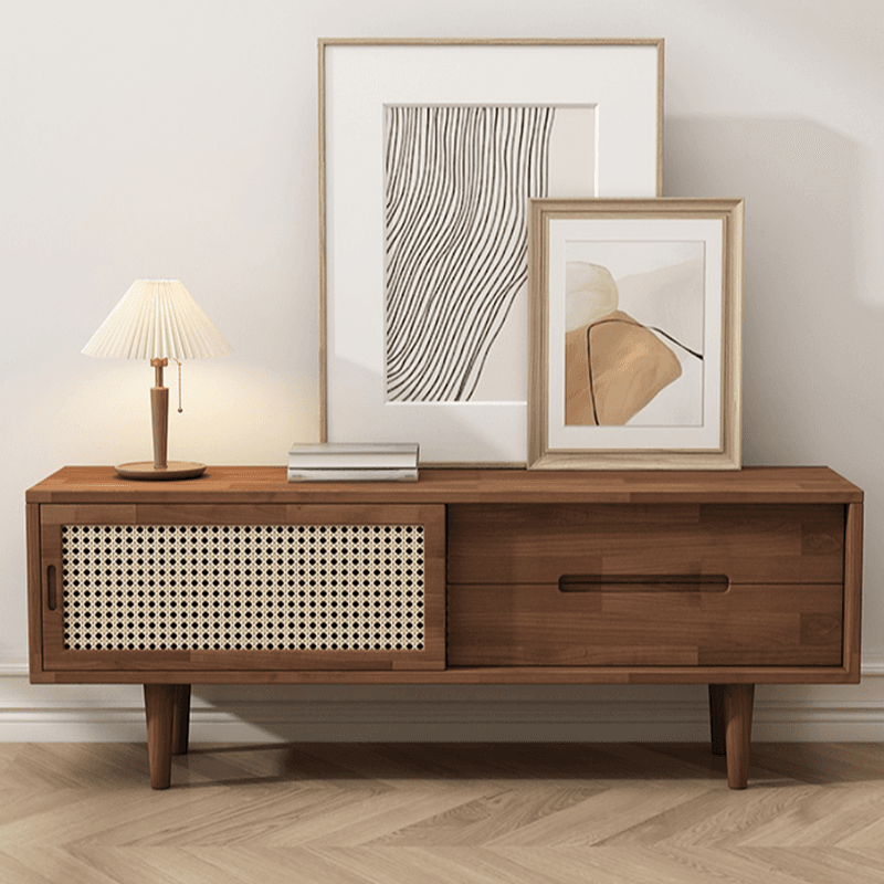 Simplistic Oak Wood TV Stand with 2 Drawers and 2 Cabinets thumbnail 15
