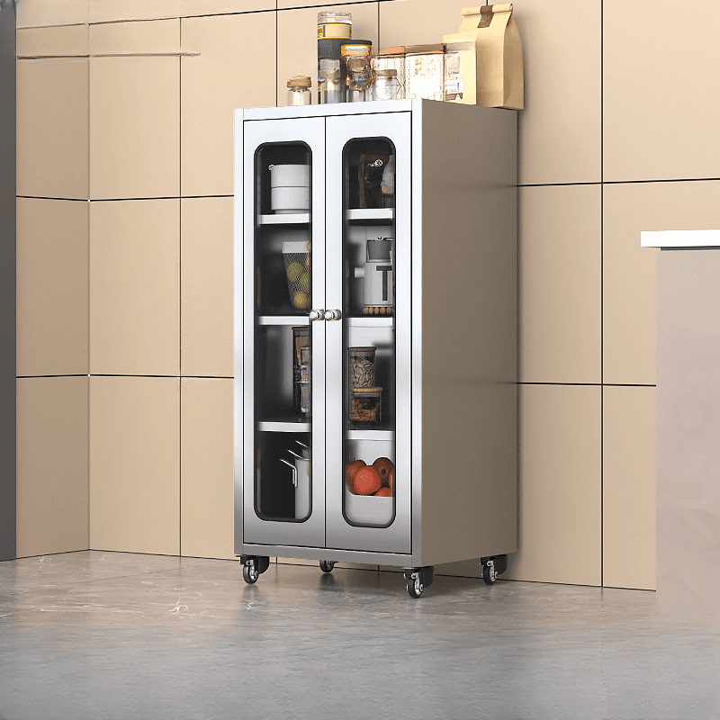 Metallic Sideboard on Roller Wheels with Stainless Steel Countertop thumbnail 4