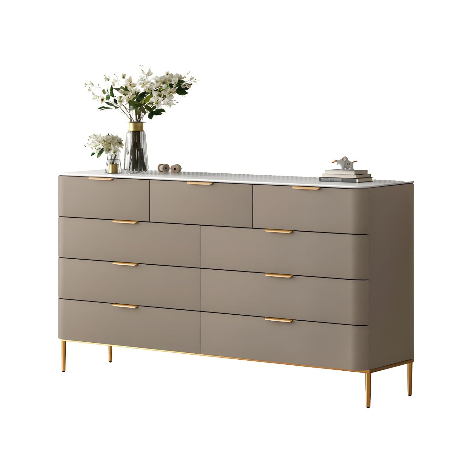 Modern Faux Leather Double Dresser with Solid Wood and Gold Accent Handles - image 4
