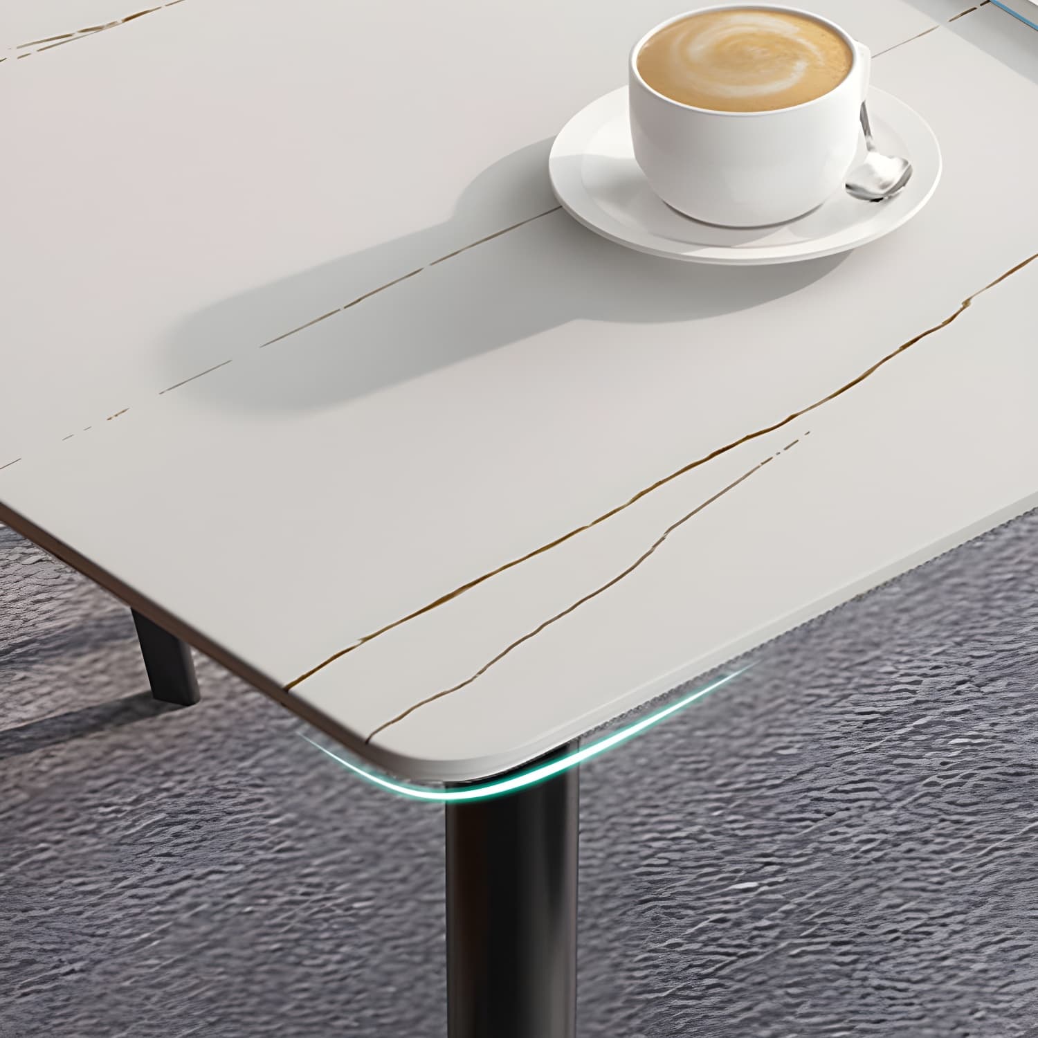 Stone Top Dining Table Rectangle Modern Dining Table with 4 Black Legs thumbnail 6