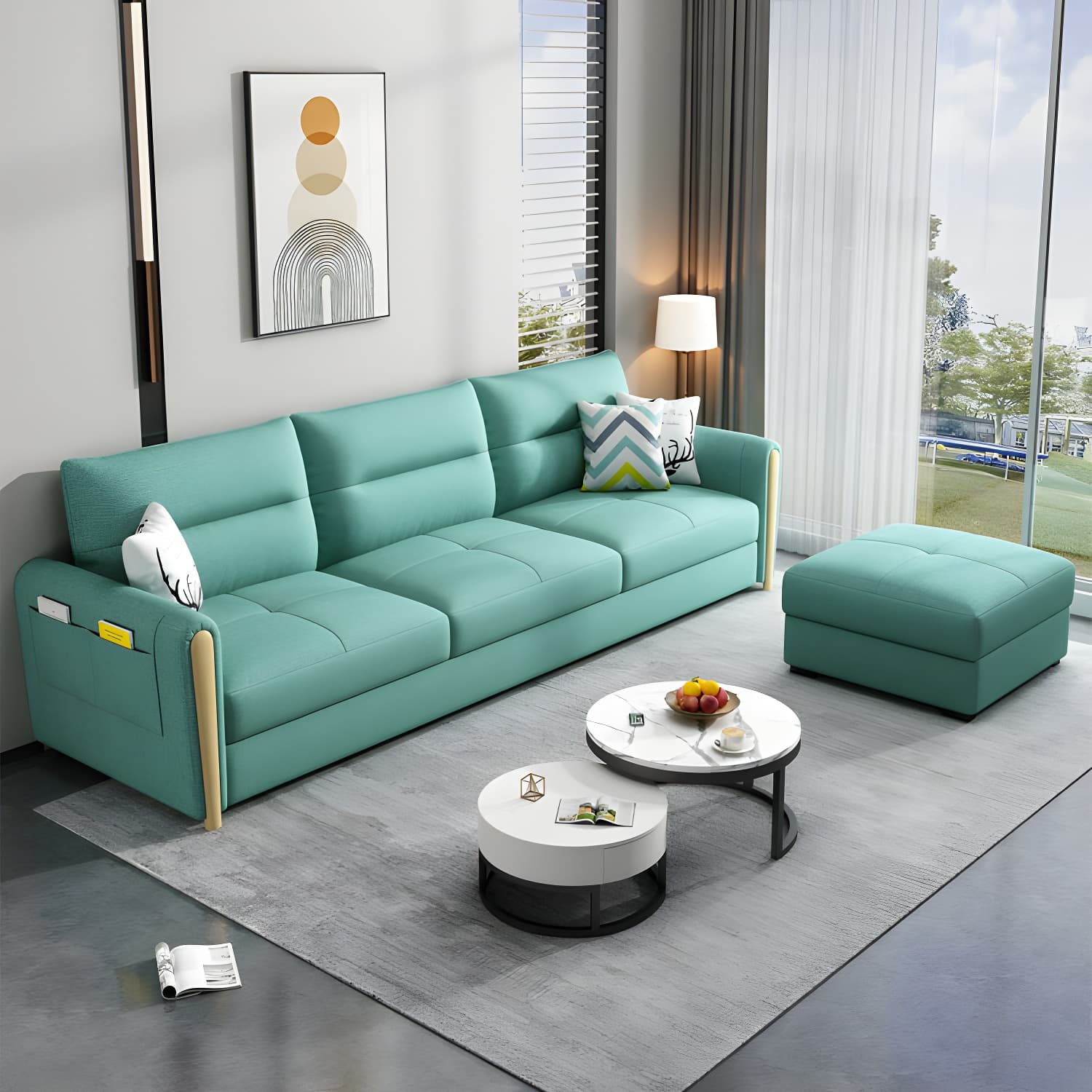 Grey Green Sectional Sofa with Under Seat Storage for Home and Room thumbnail 4