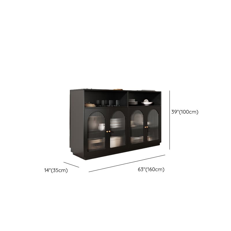 Standard/Narrow Midnight Black Lumber Cupboard 2 Shelves Pantry Hutch Glass-panel Door Sideboard thumbnail 18