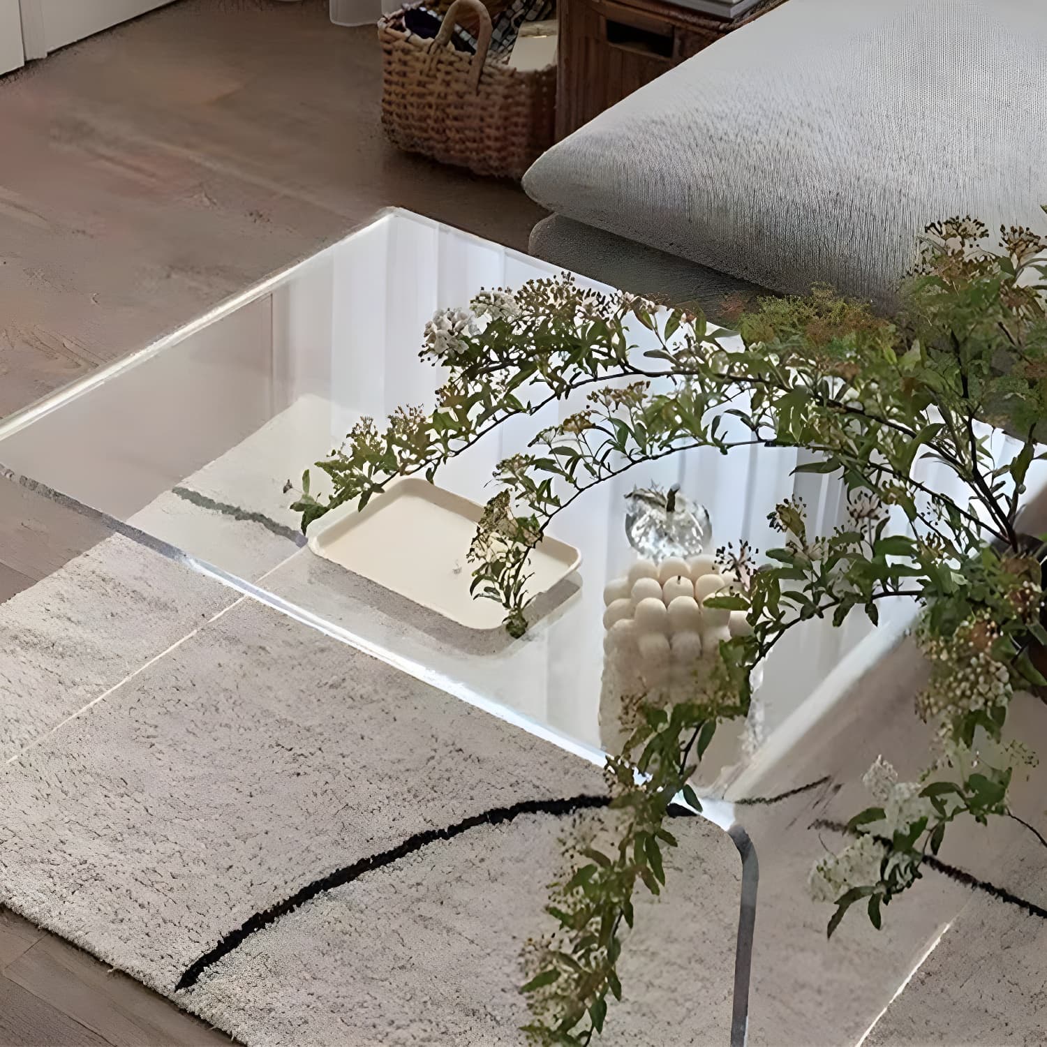 Modern Rectangle Coffee Table Acrylic Cocktail Table for Living Room thumbnail 6