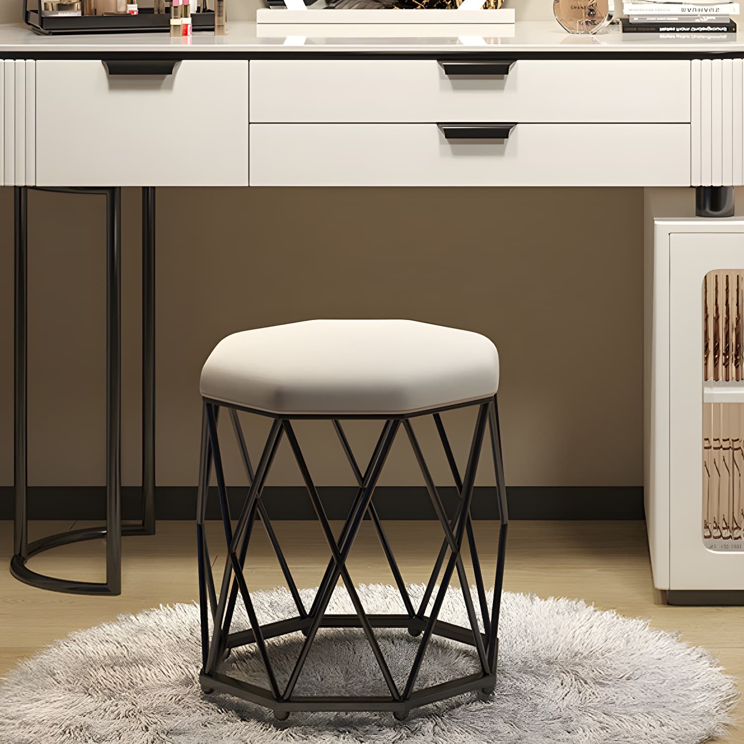 Contemporary Stone Top Vanity Table Set with Mirror and Stool Glam Slate Dressing Table thumbnail 13