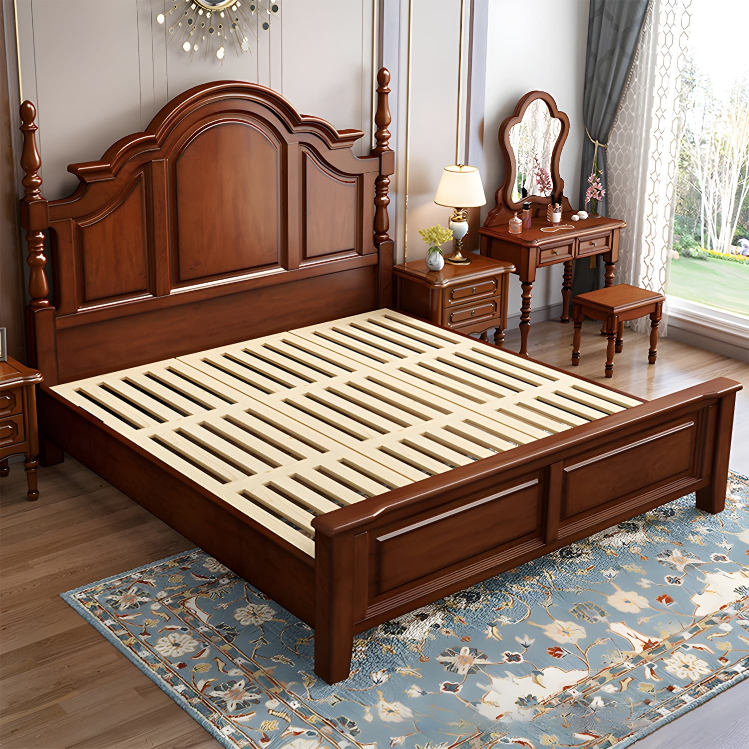 Contemporary Brown Bed Frame Solid Wood Bed with Arched Headboard thumbnail 2