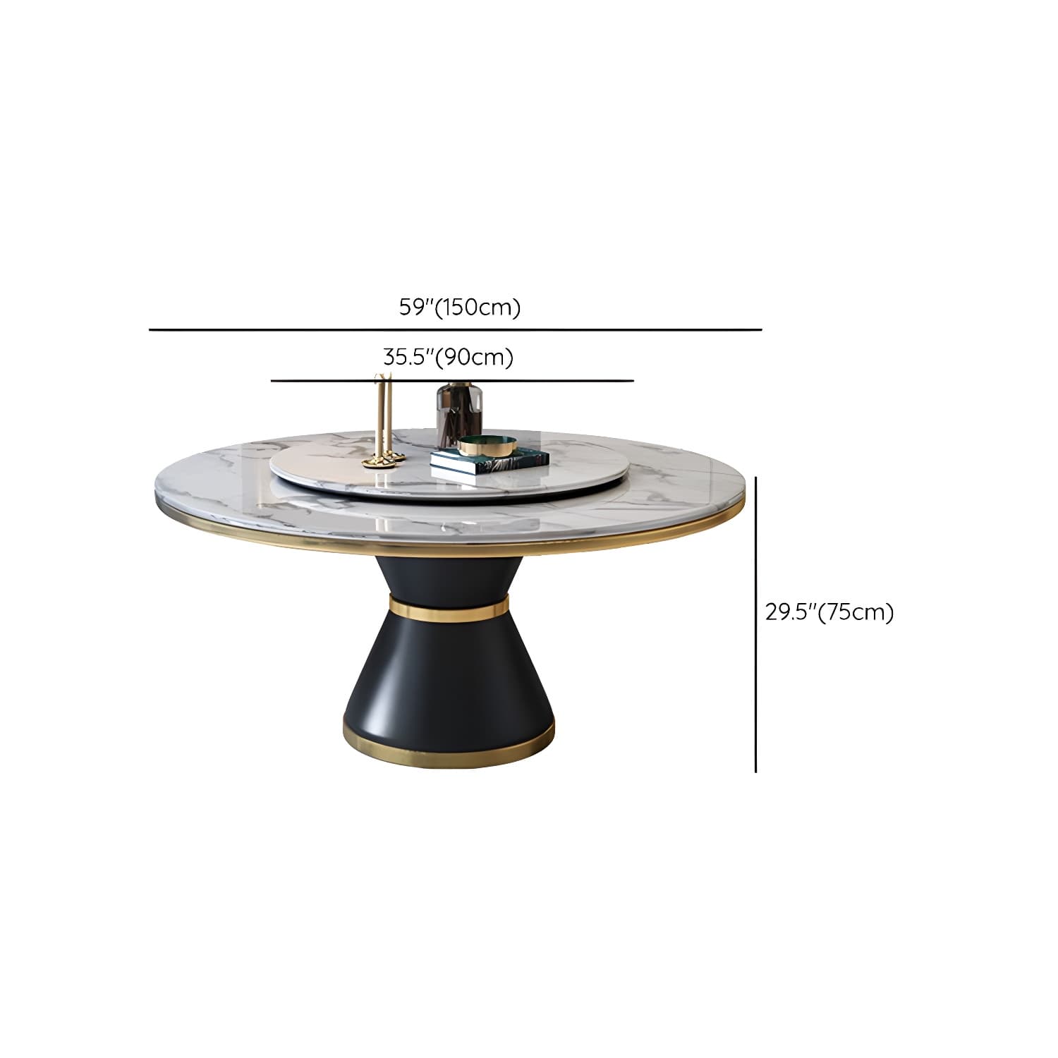 Glam Round Marble Dining Set in White with Black Metal Pedestal Base - 1/5/7 Piece Set thumbnail 14