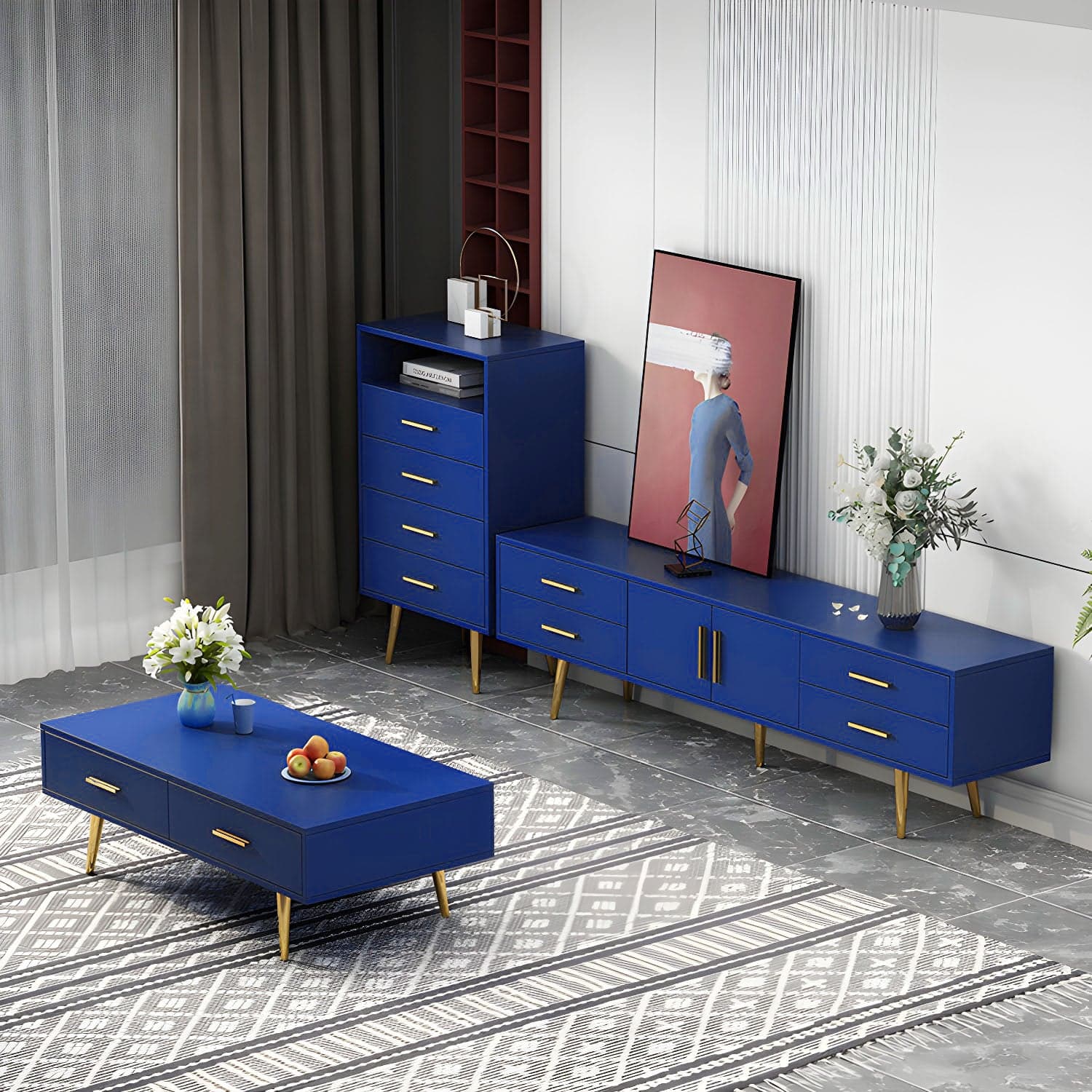 Scandinavian Engineered Wood TV Media Stand Matte Finish Media Console with Drawers thumbnail 8