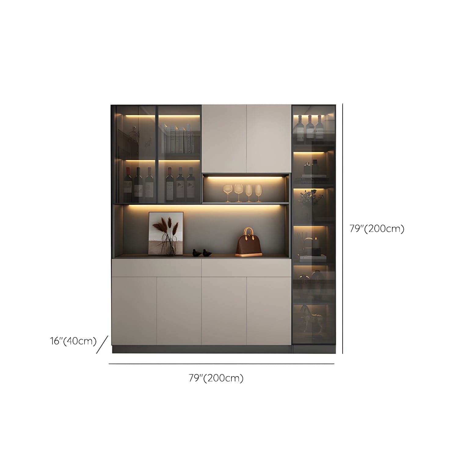 Accent Cabinet Rectangle Contemporary Glass Wood with Shelves thumbnail 15