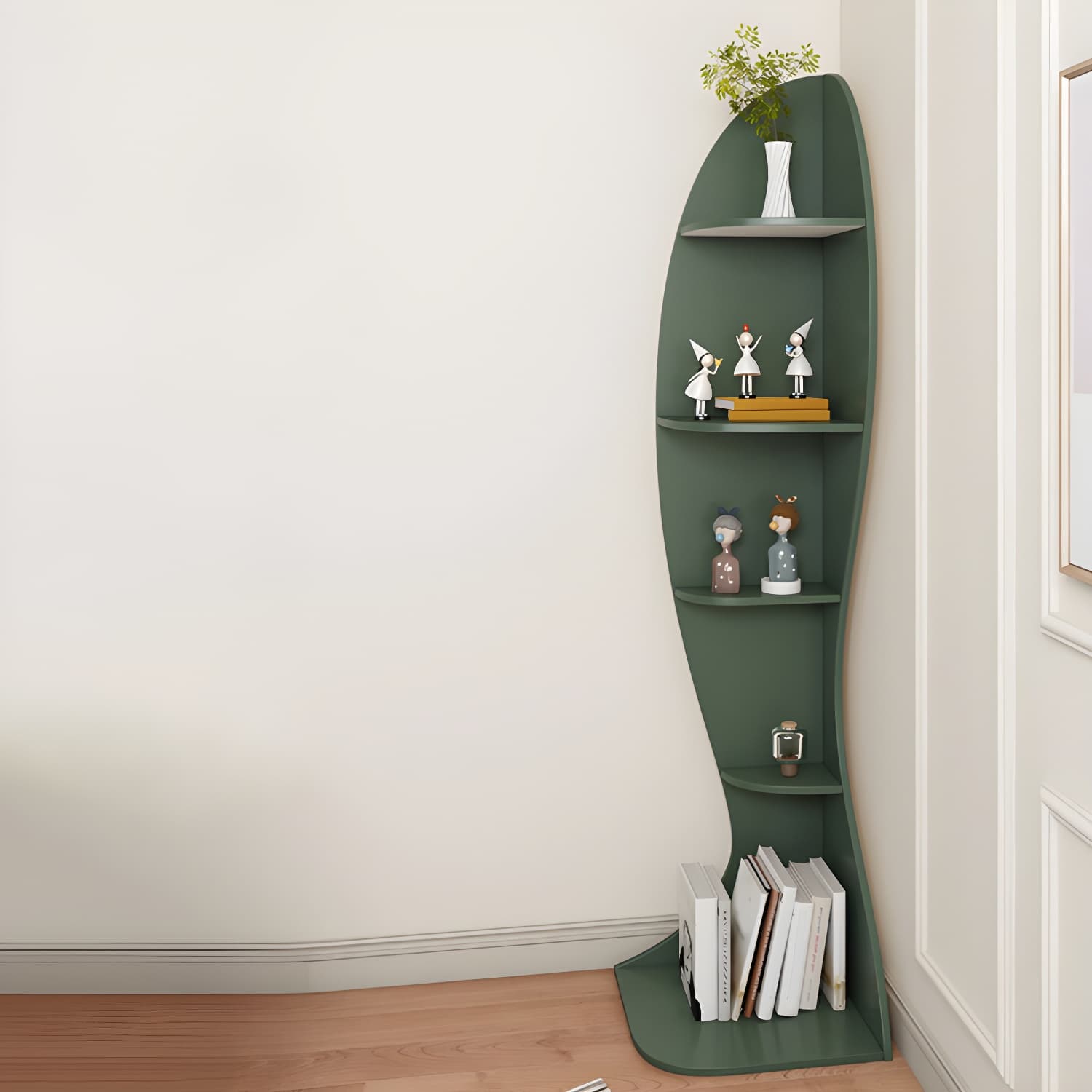Corner Modern Accent Chest with Wood Counter Top and Open Shelves - 40cm X 40cm X 182cm - 4 Shelves thumbnail 14