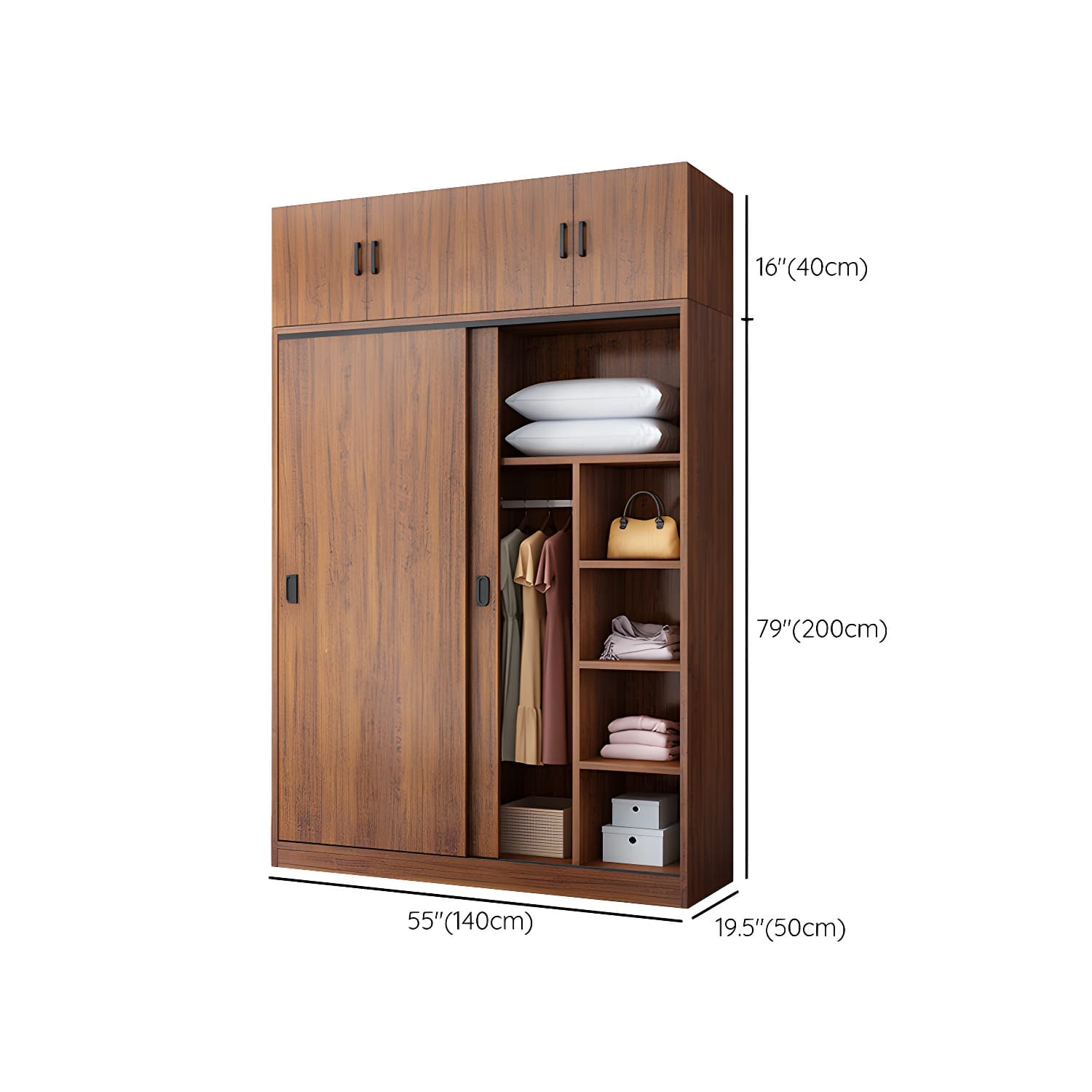 Solid Wood Frame Wardrobe Freestanding Wardrobe with Sliding Doors - image 26