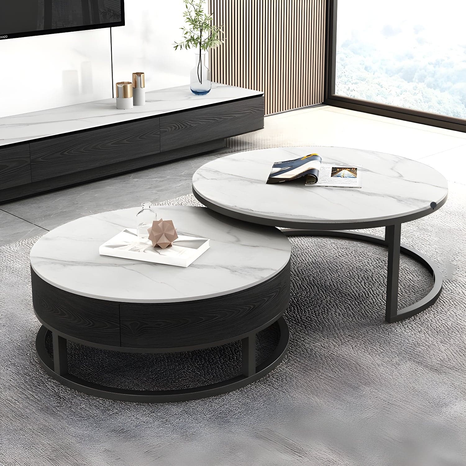 Slate Coffee Table Slate Nesting Coffee Table Set with Storage Drawer thumbnail 5