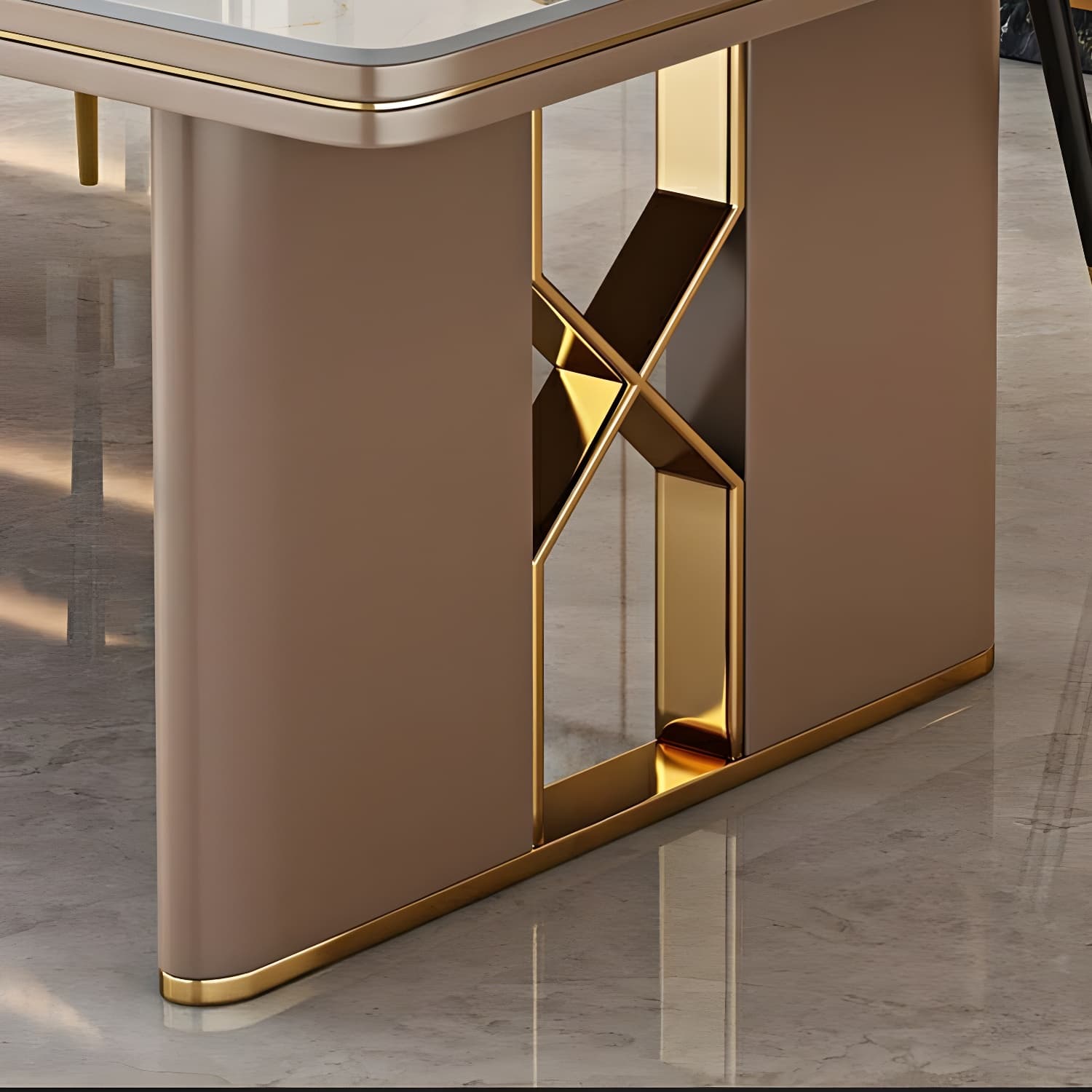 Glamoro 80cm Rectangular Metal Dining Set in Off-White with Gold Base thumbnail 9