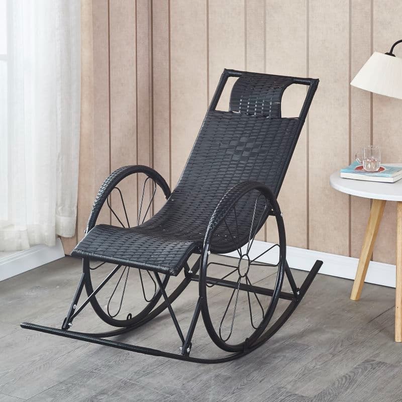 Ergonomic Wicker Front Porch Rocking Chairs with Rear Back, Stationary thumbnail 1