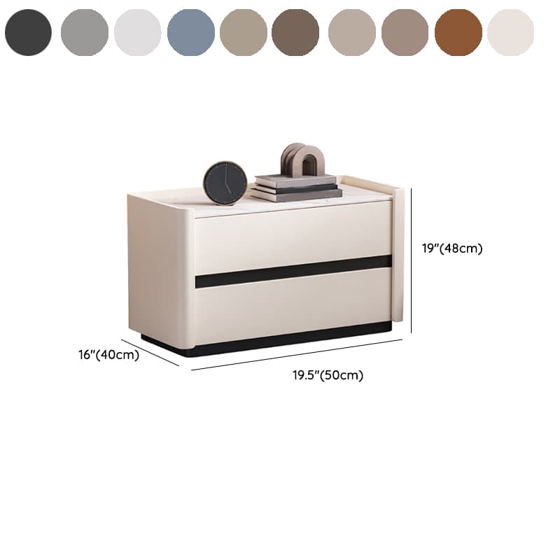 Modern Faux Leather Nightstand with 2 Drawers in Stone Countertop thumbnail 23