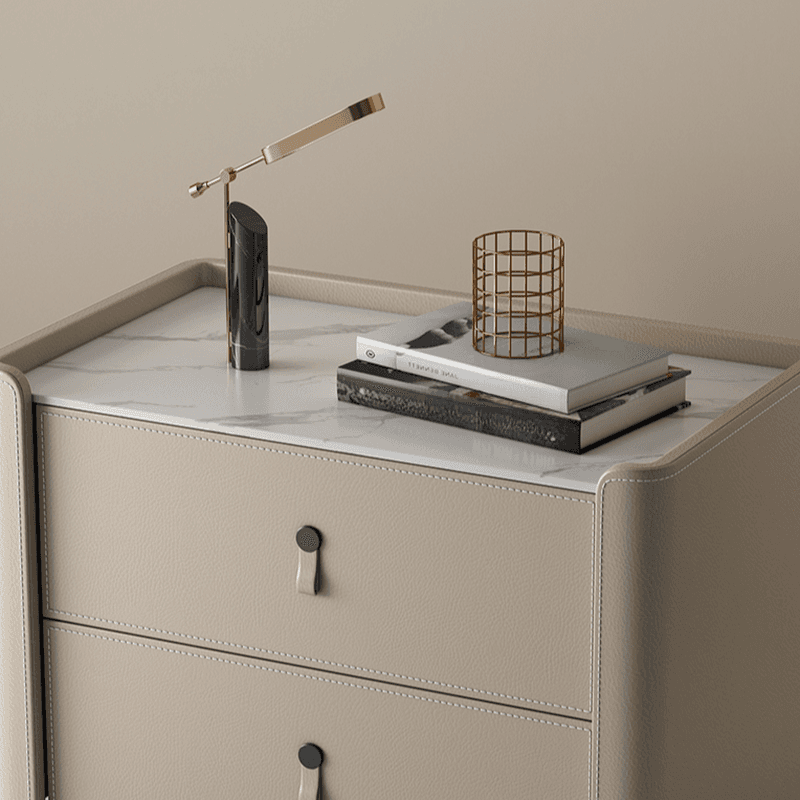 Modish 2 Tiers Drawer Storage Bedside Table with Stone Countertop thumbnail 13
