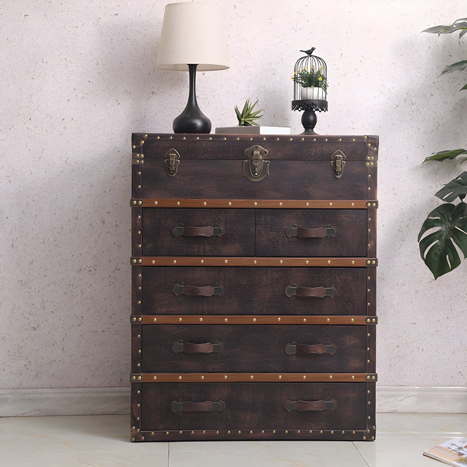 Rustic Leather Chest Vertical Chest with Drawers for Bedroom - image 5