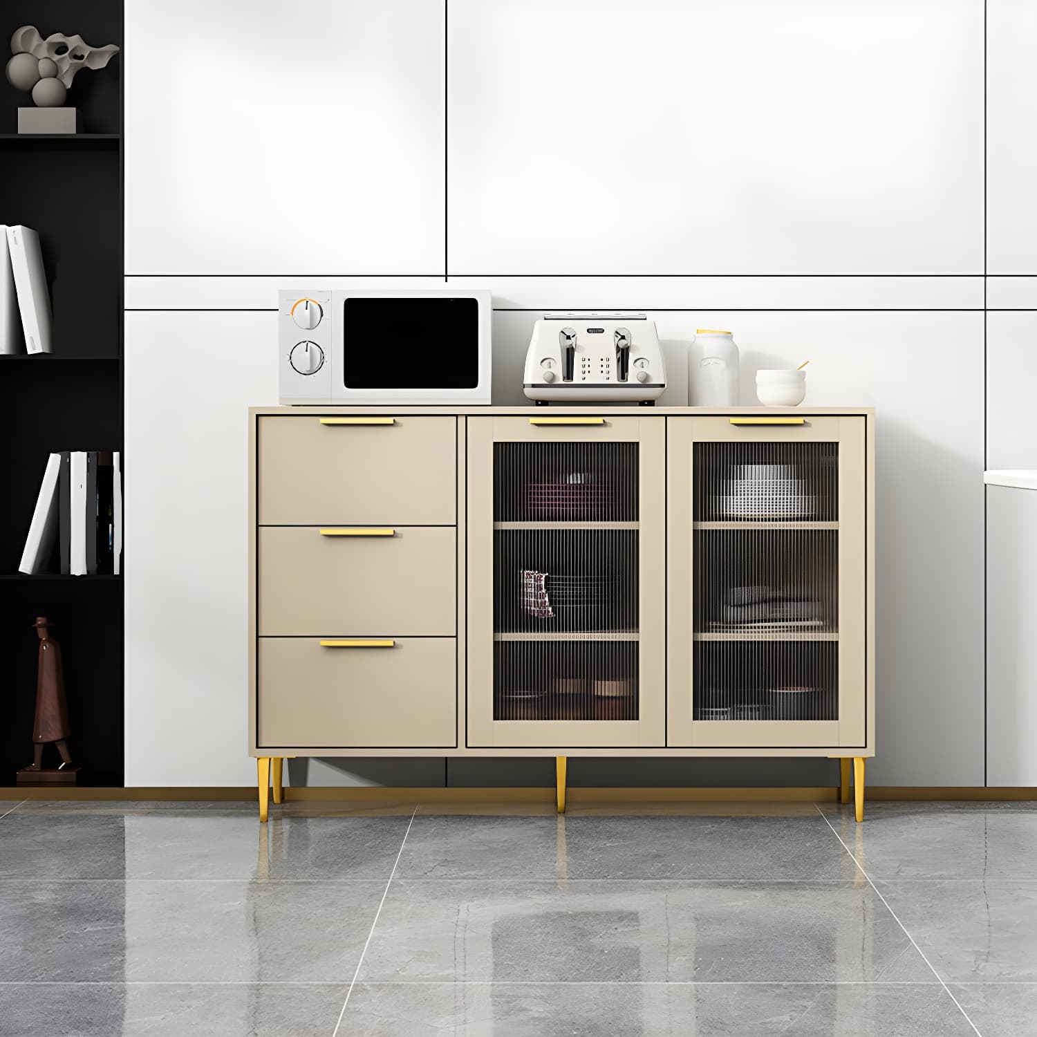 Glam Engineered Wood Sideboard Glass Doors Sideboard with Gold Legs thumbnail 8
