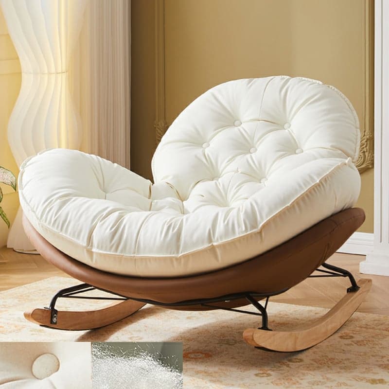 Minimalist Metal Upholstered Indoor Rocking Chair with Ottoman and Spindle Back , Recessed Arm and Natural Wood Finish