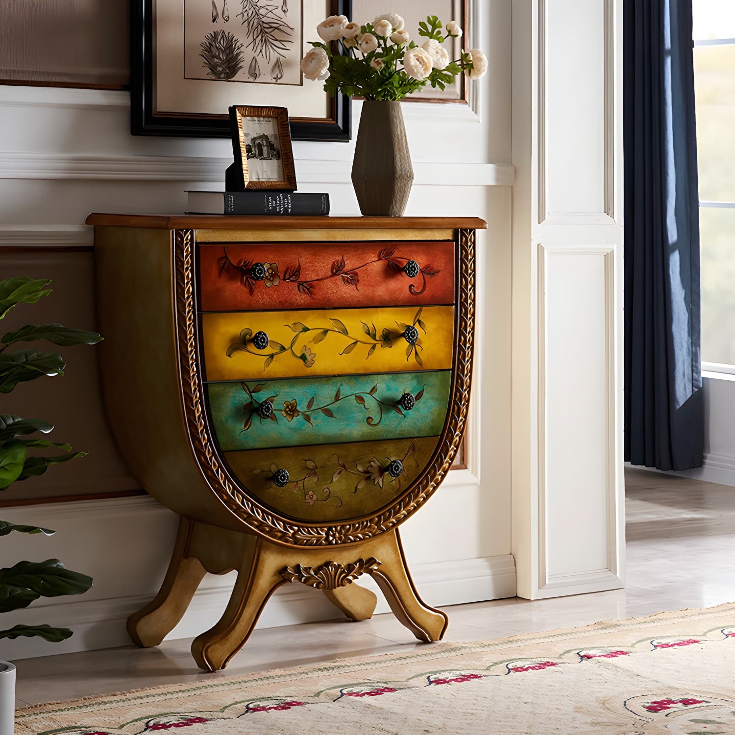 Rustic Wood Chest Vertical Chest with Drawers for Living Room thumbnail 11