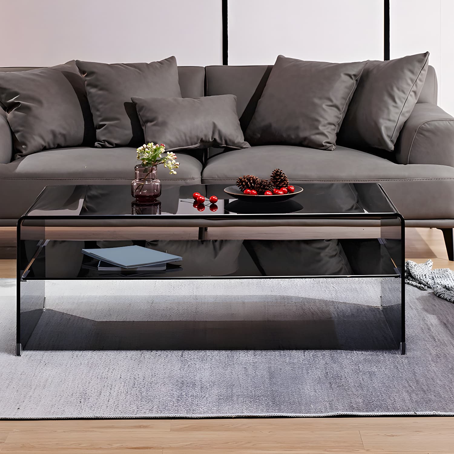 Sled Single Coffee Table Glass Modern Black/White Rectangular Cocktail Table thumbnail 4