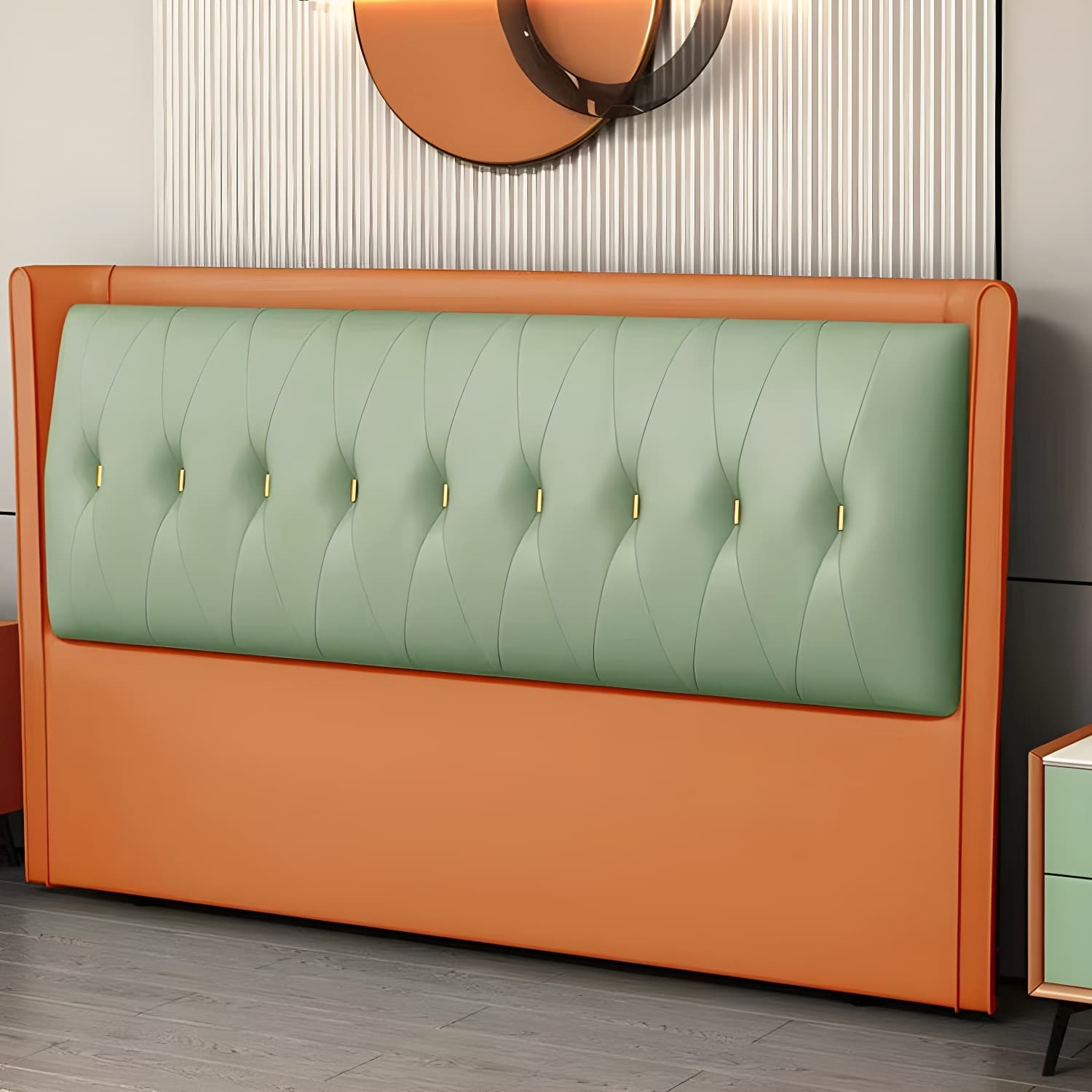 Contemporary Headboard Bed with Tufted Leather Upholstery in Rectangular thumbnail 10