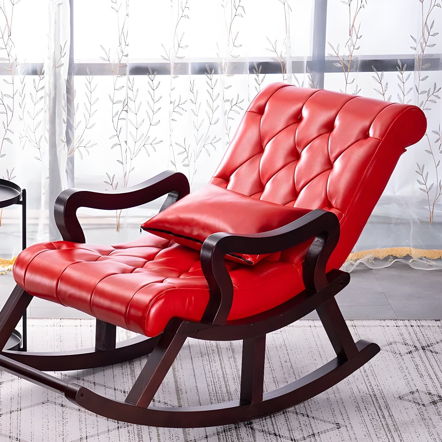 49" Wide Tufted Cushions Solid Wood Leather Rocking Accent Chair thumbnail 8