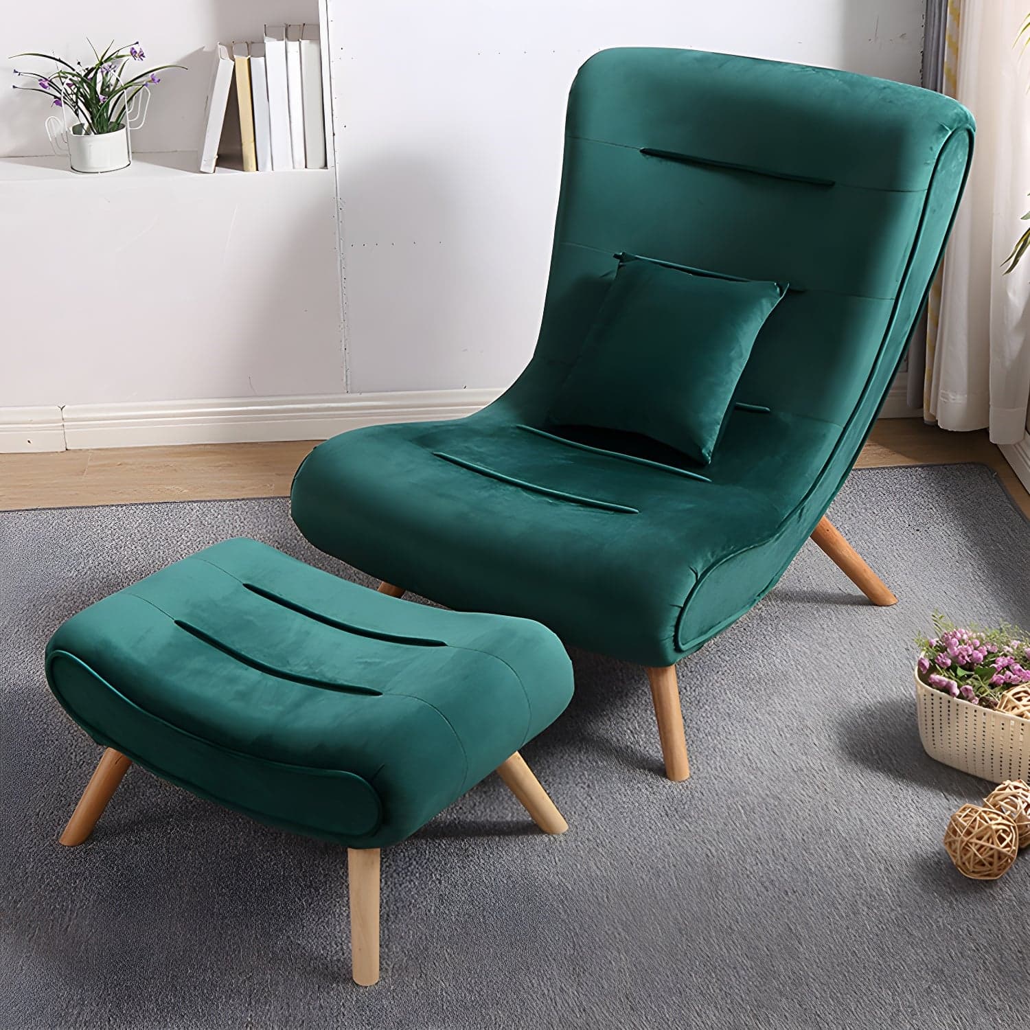 Modern Cushions Rocker Chair Solid Wood Frame Spindle Rocker Chair with Ottoman thumbnail 1