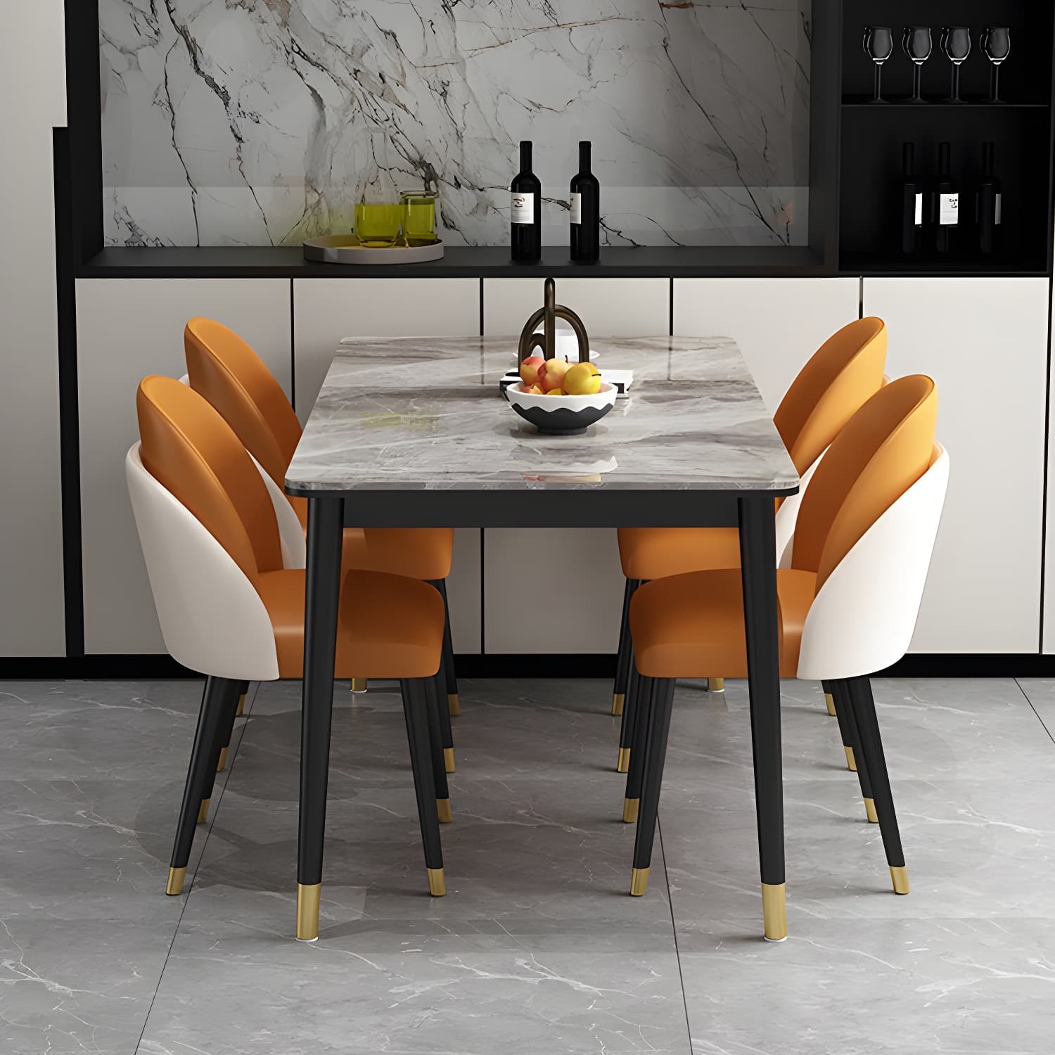 Glam Iron Dining Table Set 1/2/5/7 Pieces Rectangle Dinette Set with Sintered Stone Top thumbnail 11